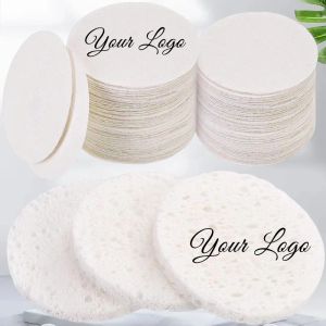 Puff 50pcs Custom Logo White wood pulp cotton compressed facial wash puff ultrathin compressed sheet cleansing puff absorbs