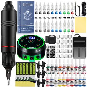 Kits Professional Tattoo Machine Kit Set Cartridge Tattoo Pen Kit with AURORA Power Supply Needle Ink DC Rotary Tattoo Supplies