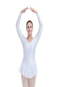Women Ballet Dance Leotard with Skirt Tutu Long Sleeve Skinny Bodysuits Spandex Scoop Neck Latin Dancewear Ballerina One Piece Gym9368180