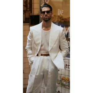 Suits Latest Linen Men Suits Blazer Pants Designs Slim Fit Peak Lapel 2 Pieces Best Men Wedding Tuxedos Groom Wear Costume Homme