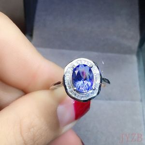 Classic Pure Natural Tanzanite Wedding Ring 6*8mm 925 Silver Jewelry Gift for Ladies 240229