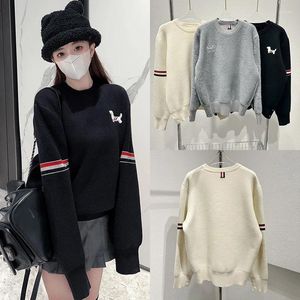 Women's Sweaters Preppy Cartoon Puppy Embroidered Mink Fluff Sweater Pullover Loose Fleece Knitted Jumper Korean Casual O-collar Tops