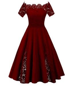 Wipalo Plus Size Off Shoulder Lace Panel Women Spring Summer Pin Up Dress Vintage Rockabilly Solid Aline Party Vestidos Q190429629634