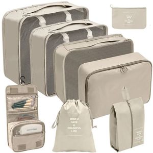 8 PCSSet Travel Storage Bag Waterproof Large Capacity Bagagekläder Sortering Packing Cubes Super Cases Organizer Set 240227