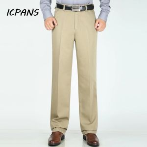 Pantaloni ICPANS Pantaloni eleganti da uomo dritti elasticizzati larghi piatti a vita alta classici in cotone nero bianco pantaloni da abito formali uomo taglia grande 42 44