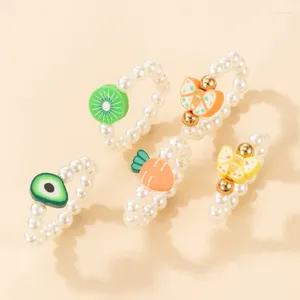 Cluster Rings Crystal Imitation Pearl Flower Elastic Ring Fruit Pärled Candy Color Papper Finger Girl Fjäril