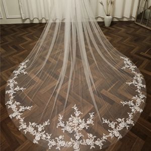 Luxury Long Bridal Ivory Women Floral Lace Appliques 3m Wedding Veil