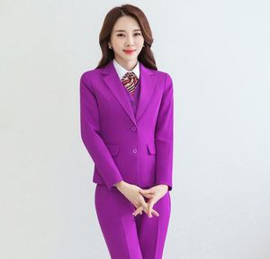 Women039s İki Parçalı Pantolon 3 Parçası Set Kadınlar VE BLAZER VE PANT KURULUK OFİS LADY Formal İş İş Kariyeri Kırmızı Purple Blue8192404