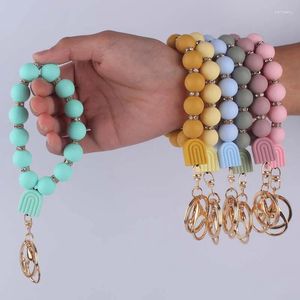 Keychains Fashion Rainbow Armband Pendant Keychain Food Grade Silicone Bead Keyring Lobster Clasp Women Schoolbag Car Key Chain Jewelry