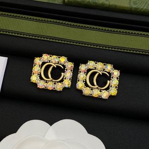 Brincos de luxo com diamantes coloridos, letra G, brinco de noivado de cobre para mulheres e mulheres