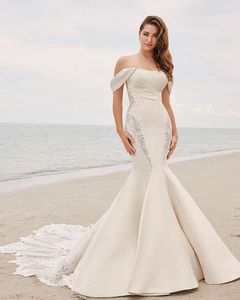 2024 Classic Mermaid Wedding Dresses For Women Off-Shoulder Sleeveless Lace Bridal Gown Sweep Train Backless Skirt Custom Made