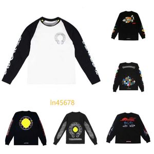 Mens Designer T Shirts Classics Heart Brand Chromes Long Sleeves Quality Topps Tees Casual Loose Street Horseshoe Sanskrit Cross Print Crew Neck Neck Chromees Hearts 2024