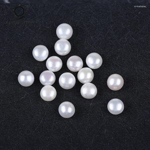 ゆるい宝石11-11.5mm半分掘削された白いボタン本物の淡水真珠ビーズ