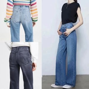 Mulheres cintura alta solta jeans moda versátil senhora calças jeans retas 240228