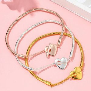 CHARM BRACELETS Kalp şeklindeki T-But Orijinal Tibet Gümüş 925 Zincir Bilezik Kadınlarla DIY Boncuklar Takılar Barko