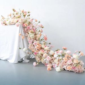 Декоративные цветы Роскошные розовые свадебные цветочные композиции для бегунов Банкетный стол для мероприятий Центральные элементы Мяч с подсвечником Роза Гортензия 2024302