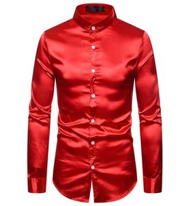 Men039S Casual Shirts Red Silk Satin Dress Shirt Men 2021 Spring Autumn Long Sleeve Mens Wedding Button Down Business7563485