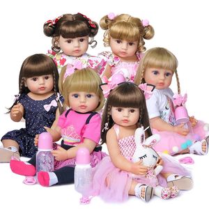 NPK 50 cm Full Body Soft Silicone Sweet Face Reborn Toddler Baby Girl Doll Birthday Christmas Gift High Quality Doll 240223