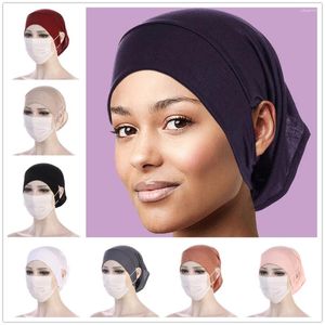 Abbigliamento etnico Hijab islamico da donna sotto la sciarpa pronto tinta unita sottocap con tappi per le orecchie bandane berretto per hijab