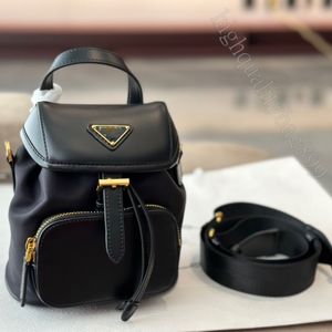 Hochwertiger Designer-Rucksack, luxuriöser Designer-Rucksack für Damen, Reiserucksack, emailliertes dreieckiges Metall-Logo, Kordelzug zum Öffnen und Schließen, Stoff-Leder-Rucksack