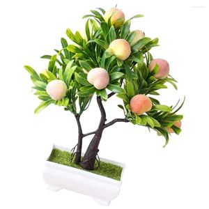 Flores decorativas em vaso artificial árvore frutífera bonsai de pêssego realista para peça central de mesa