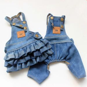 Rompers Summer Dog Clothes Denim Jeans Dog Dress Jumpsuit Coat Jacket Boy Girl Dog Clothing Couple Pet Outfit Puppy Costume Overalls