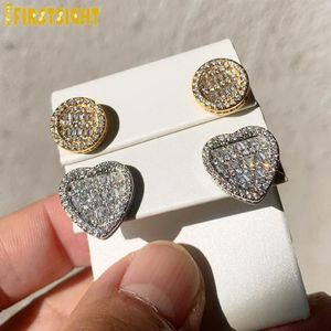 Iced Out Bling Micro Pave CZ 5A Cubic Zircoina Round Heart Shaped Screw Back Earring For Women Men Hip Hop Jewelry 240226