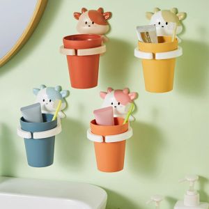 Supporti Articoli per il bagno Portaspazzolino per bambini Supporto a parete Pasta per spazzolino per bambini Tazza per lavaggio sicura non tossica Forte supporto anticaduta