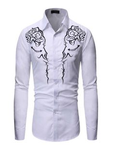 Moda Western Cowboy Shirt Men marka design haft szczupły Fit Casual Long Rleeve Mens Dress Shirts Wedding Party Mężczyzna T23095376