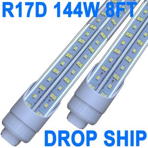 R17d Tubo luminoso a LED da 8 piedi Lampadina a forma di V a 2 pin, base HO girevole da 144 W T8 T10 T12 per sostituire tubo LED da 8 piedi, 14400LM Bianco freddo 6500K, Copertura trasparente, AC 90-277V crestech