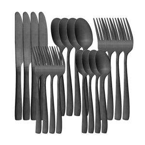 Zestawy 20pcs Matte Black Cutlery Set Set Set Stali Dinner Nóż Deser Fork Spoon Strain