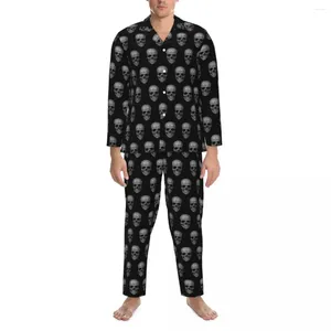 Mäns sömnkläder pyjamas man realistisk skalle daglig nattkläder cool skeletttryck 2 stycke avslappnad pyjama sätter långärmad överdimensionerad hemdräkt