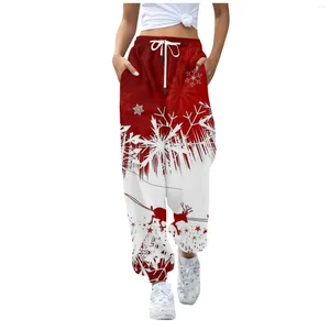 Women's Pants Autumn And Winter Christmas Printed Casual High Waist Drawstring Loose Fashion 2024