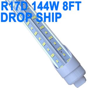 R17D 8 Foot Bulb Light,270 Degree V Shaped LED Replacement for Fluorescent Fixtures,T8 6000K Cool White,Clear Cover,85V-265V, Dual-Ended,Rotatable HO Base crestech