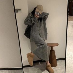 Work Dresses Autumn And Winter Women's Knitted Skirts Sets Lady Loose Cardigan Sweater With Knit Skirt 2 Pieces Suits Womens Outfits