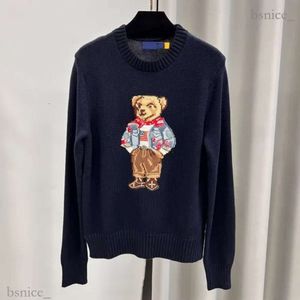 RL Designer Damen Strickpullover mit Bärenmuster, Ralphs Polos Pullover, Stickerei, modische Strickpullover, Langarm, lässig, bedruckt, Wolle, Baumwolle, weich, Unisex, Herren, Kapuzenpullover 135