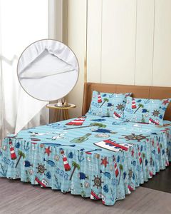 Gonna letto Faro marino Nave da crociera Gabbiano Copriletto con federe Coprimaterasso Set lenzuolo