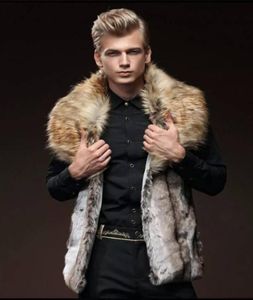 Men039s Fur Faux Vest Slim Fit Lapel Big Collar Short Waistcoat Men Jacket Brown Leather Winter Warm Coat 2212061804694