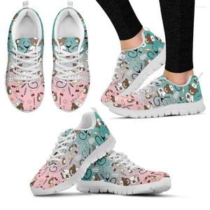 Sapatos casuais instantâneos femininos tênis bonito urso impressão apartamentos mulher gradiente calçado de enfermagem feminino primavera mocassins