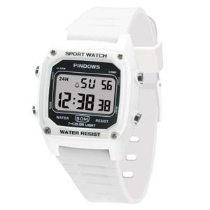 Pindows Women, 50 -metrowe Wodoodporne Outdoor Digital Sport Watches Multi Funkcja Siedem kolorowych kalendarza LED zegarek z budzikiem, stopwatch, prezenty dla nastolatków