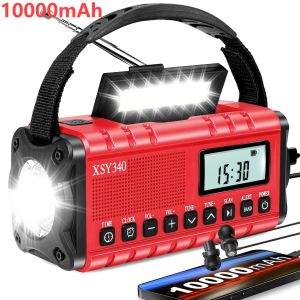 Rádio 10000mah am fm rádio de emergência manivela rádio solar am fm noaa rádio meteorológico com lanterna led fone de ouvido jack para exterior