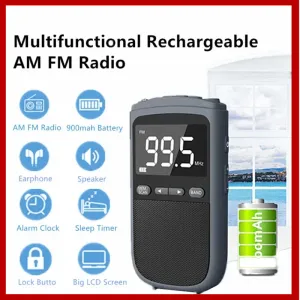 Radio Mini Outdoor Weather Broadcast AM/FM Portable Radio Pocket Receiver Stereo högtalare Laddningsbar radio med väckarklocka