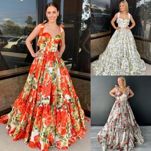 Vestido de baile floral estampado com fita e alças de laço, vestido de baile feminino para concurso, vestido de noite formal de inverno, ocasião especial, gala, baile, gravata preta, babado grande