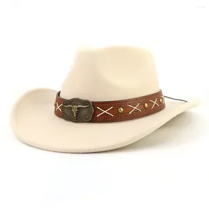 Berretti Bullhead Cintura Cappelli Fedora Donna Uomo Tesa Arrotolata Cappello da Cowboy Occidentale in Feltro Cuore di Pesca Top All'aperto Equitazione Sole.