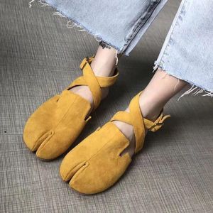 Casual Shoes Slingback Split Toe Flats Ballerina Flock&nubuck Tabi Ninia For Women Espadrilles Buckle Band Riband Loafers 2024