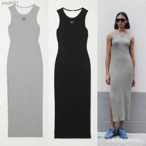 Basic Casual Dresses Anagram Maxi Tank Dress Top in Ribbed Blend Cotton Knit Jersey With an Embroidered 240302