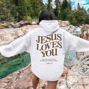 Jesus älskar dig tryckta hoodies för kvinnors y2k kläder lång ärm rolig grafisk huva tröjor 2023 höst vinter pullover toppar 240223