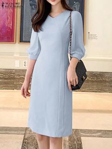 Sukienka Zanzea Casual Fashion Nacength Work Vestido Autumn Doman Sukienka Elegancka V Neck 3/4 Solid Ol Sundress Robe Femme Kaftan