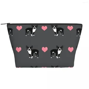 Cosmetic Bags Boston Terrier Love Hearts Trapezoidal Portable Makeup Daily Storage Bag Case For Travel Toiletry Jewelry