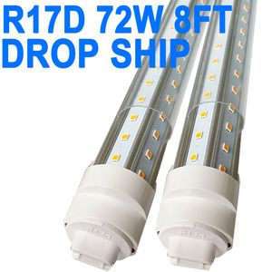 Светодиодные лампы R17D/HO 8 футов, V-образная прозрачная крышка, 72 Вт, 6500 К, холодный белый T8, светодиодная трубчатая лампа 8 футов с вращающимся основанием R17D, 8 футов R17D Магазин Склад Мастерская Гараж crestech